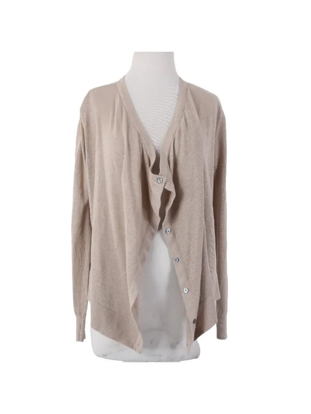 Garnet Hill Cardigan Sweater Sz XS Tan Brown Loose Neck Line Buttons 100% Linen